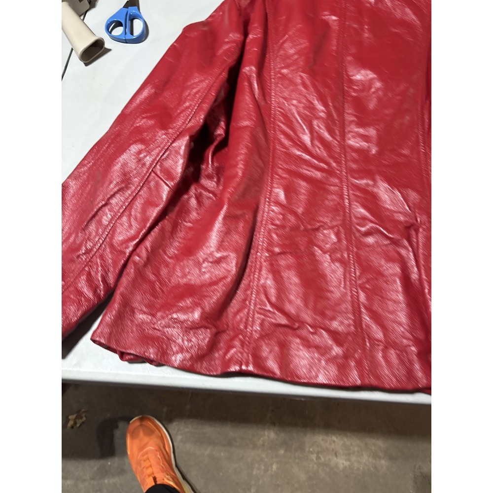 Dialogue Red Leather Coat Jacket Size Large Woman's Pockets Lined Full Zipper - Picture 8 of 10